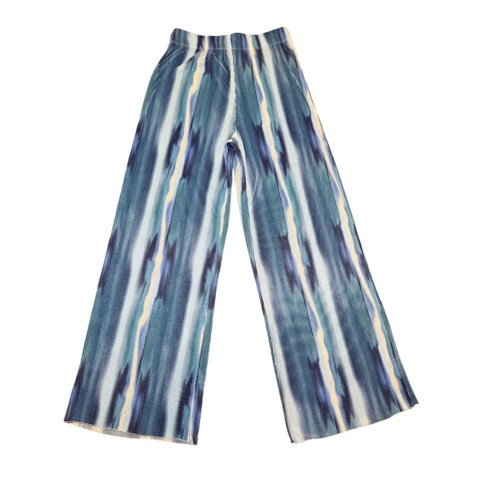 Blue Ombre Wide Leg Pants Pleated Flowy Boho Resort M